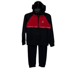Jordan Boys 2-Piece Set Black Red Full Zip Hoodie Joggers Size 10